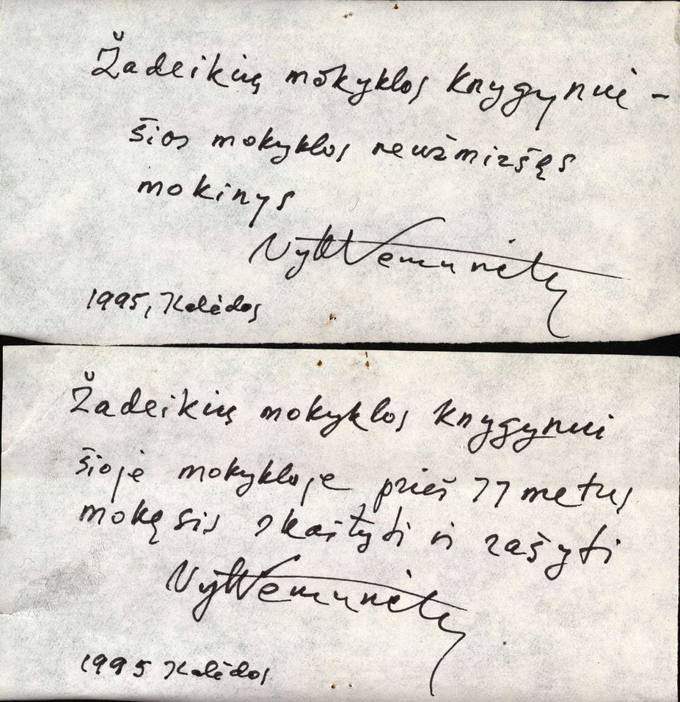 Poeto Bernardo Brazdžionio laiškas Žadeikių mokyklai